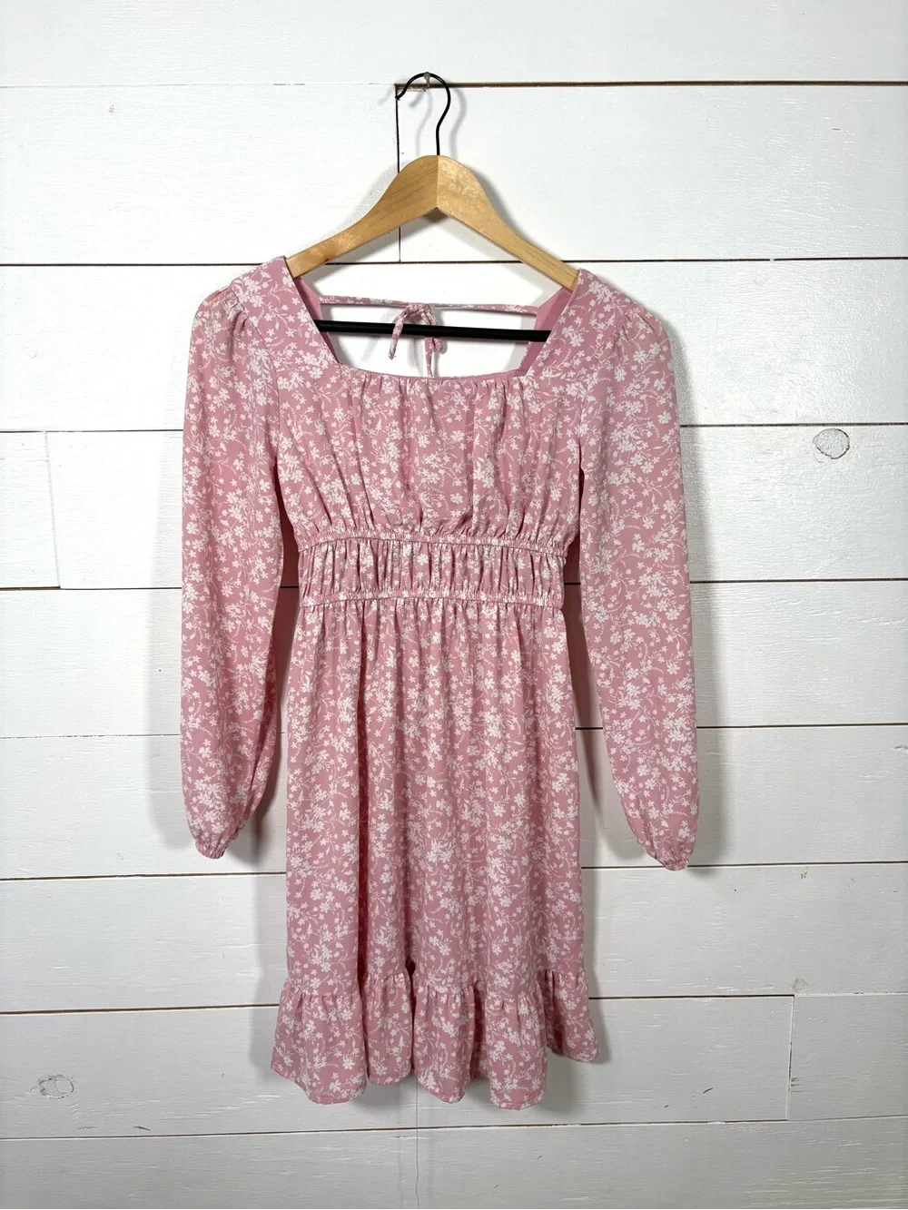 Speechless Pink Floral Smocked Long Sleeve Mini Dress Girls Size 14